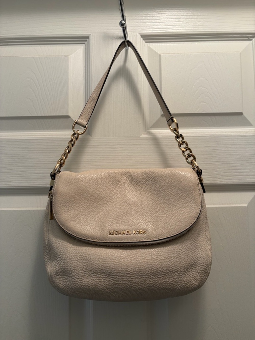 Michael Kors Pebbled Leather Chain Strap Shoulder Bag Taupe